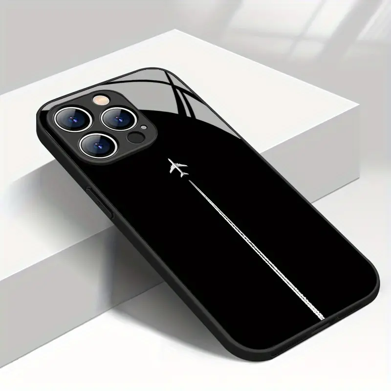 Airplane Pattern Glass Phone Case - Wear-Resistant, Chic, Simple, High-End Protector for iPhone 17-13, 11 Pro Max, Premium-Feel Mobile Phone Accessory with Screen Protector Compatibility