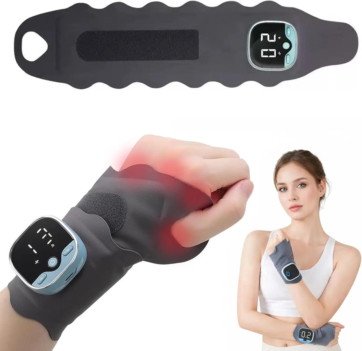 Hand Massager Wearable Wrist Massager 5 Massage Modes Adjustable 3 Heat Levels Hand  Cordless & Rechargeable for Daily