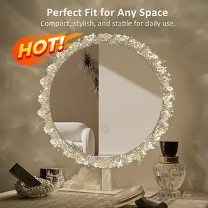 GALENTAL Iceberg Dimmable Round Vanity Mirror with Light, Round Bathroom Mirror With Touch Screen Control, LED Desktop Makeup Mirror, Round Bathroom Mirror For Over Sink,  Adjust Brightness, 3 CCT,Home Decor, Bedroom