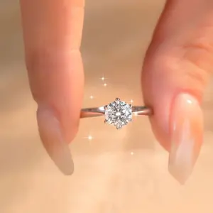 Classic six-claw zircon ring women's 3-carat opening adjustable jewelry trend simple and versatile premium ring