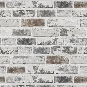 Peel and Stick 3D Brick Wallpaper 17.3"x78.8" Grey White Self Adhesive Vintage Removable Textured Contact Paper for Fireplace Kitchen Home Decoration Vinyl