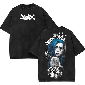 valentine shirts Retro Vintage Jinx x Powder Arcane: League of Legends Washed T-shirt Game Cotton, FPS, Game Lover Unisex Shirt Gift for Him Her Y2K Hoodie Sweatshirt Clothes Menswear streetwear t-shirt clothes