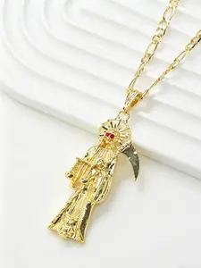 1 Piece 14k Gold Plated Fashion Hip Hop Santa Muerte Death God Pendant Necklace, Pendant Chain, Unisex Jewelry, Halloween Festival Gift, Religious Accessory