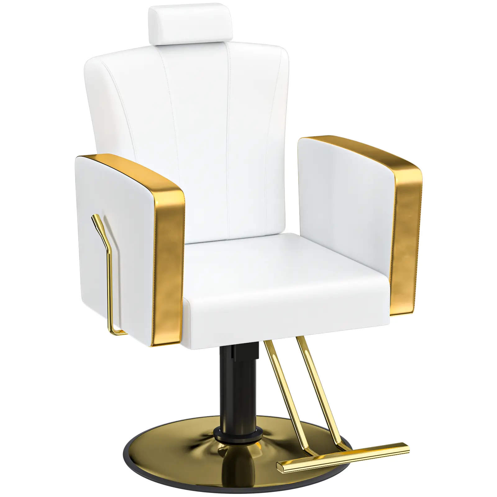 Reclining Salon Styling Chair with Adjustable Backrest & Headrest Black & Gold Barber Chair