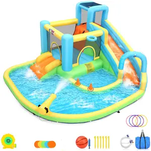 Whubefy 13-in-1 Large Inflatable Bounce House for Kids 3-8,12.8x12FT Bouncy Castle Water Slide with Splash Pool,Punching Bag,Bouncer,Blow up Jump Bouncy Castle Water Park for Kids Backyard Party,Christmas Gifts
