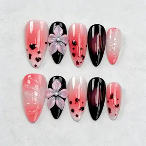 Gothic Cherry Blossom Fake Nails | Dark Coquette Press On Nails | Perfect for Halloween, Date Night