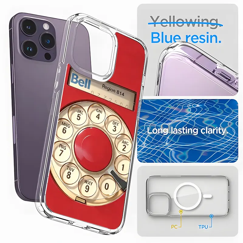 Red Rotary Dial Pattern Silicone Shell Phone Case, Vintage Telephone Artwork, Water Resistant Full Coverage for iPhone Series (17Pro Max,16Plus,15,14,13,12,11,X), Fits iOS, Vintage Tech Gift.Shockproof Magsafe iPhone Case&