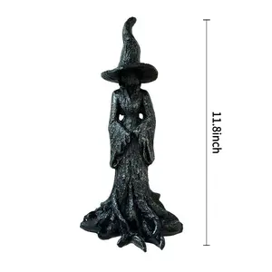 Gothic Halloween Witch Statue (11.8Inch), Hand-Painted Enchanting Cracker Barrel Statue, Gothic Resin Figurine Retro Magician Decor Dark Fantasy Ornament Guardian of Your Home,Resin Sculpture for Home Decor Gift