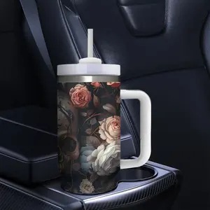 40 oz Halloween Gothic Witch Tumbler with Handle & Flip Straw, 100% Leakproof Tumbler with Lid, Stainless Steel Insulated Cup, Cupholder Friendly