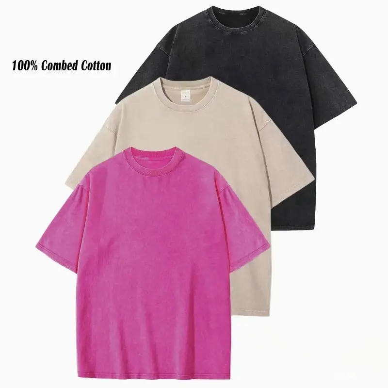 Men's 3-Pack Acid Wash T-Shirts, Oversized Heavyweight 290g Combed Cotton Tops, Casual Streetwear with Short Sleeves, Half Sleeve, Acid-Wash Men's Short-Sleeve T-Shirts,clothes for back to school,first day of school outfits