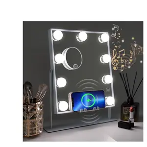 FENCHILIN Hollywood Vanity Makeup Mirror with Lights Bluetooth Wireless Charging Tabletop Metal White