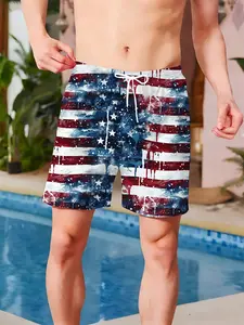 New Boys' Swim Trunks, Usa Flag Splatter Print, Kids Quick-Dry Breathable Beach Shorts, Cute Loose-Fitting Design, All over Print Pattern