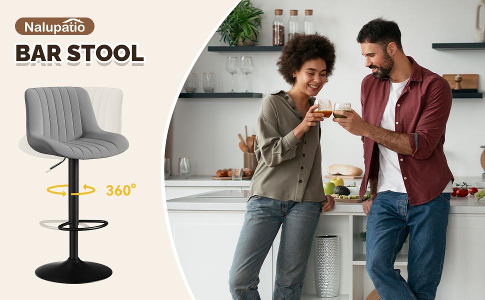 Bar Stools Set of 2, Adjustable Modern Swivel Bar Stools with Backs, Counter Height Performance Fabric Island Chairs for Home Kitchen