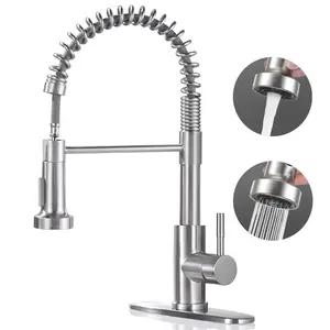 Modern Kitchen Faucet with Pull Down Sprayer Brushed Nickel Single Handle Compact Design Suitable for 1 or 3 Holes Fixtures Faucet for kitchen sink