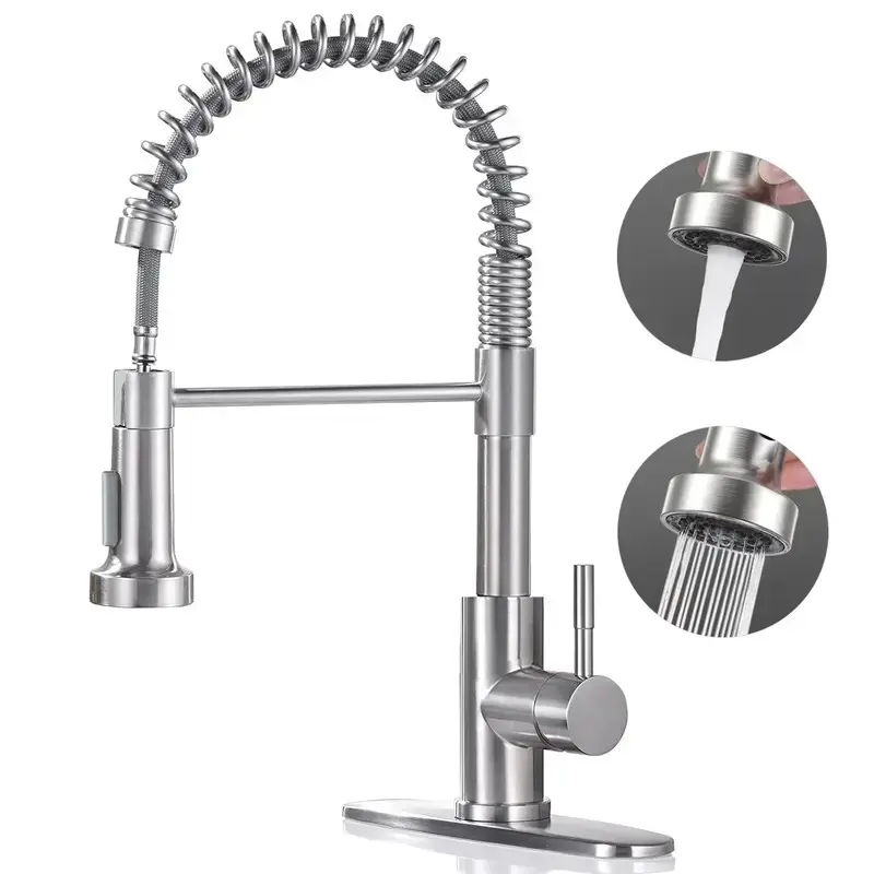 Modern Kitchen Faucet with Pull Down Sprayer Brushed Nickel Single Handle Compact Design Suitable for 1 or 3 Holes Fixtures Faucet for kitchen sink