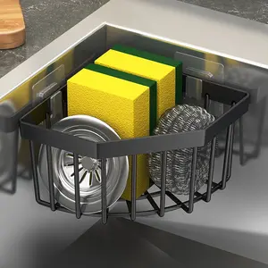 Space-saving kitchen sink storage rack, Dish drying rack - Heavy-duty triangular draining basket with sponge bracket, easy to clean, efficient drainage