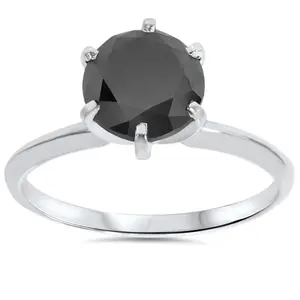2 ct 14K White Gold Black Diamond Solitaire Engagement Ring