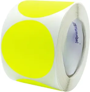 3 Inch Circle Sticker Labels, High Visibility Round Colored Stickers, Permanent Labels - 500 Sticky Dots per Roll, Fluorescent Yellow Dot Stickers