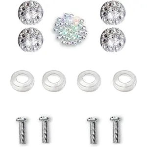 Bling License Plate Frames Screw Sets, 4 Screws, 4 Screws Washers, 4 Bling Screw caps, Few Replacement Rhinestones (Screw White)