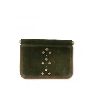 Olive Suede Snap Pouch for Women - Functional Wallet for Travel