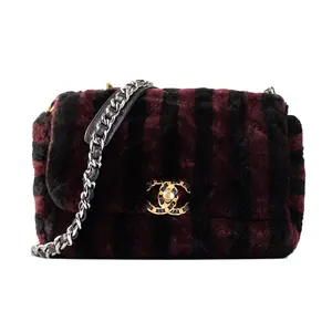 Pre-owned CHANEL Shearling Shoulder Bags 19 Striped Shoulder Bag IB26030019