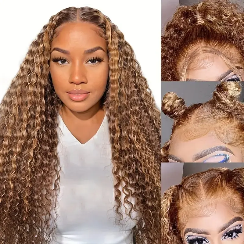5x5 Wear And Go Glueless Wig Ombre Highlight Water Wave Wigs Glueless Wigs Human Hair With Elastic Band Pre Cut Pre Plucked 5x5 HD Transparent Lace Closure P4/27 Honey Blonde With Baby Hair Ombre Colored Wigs 20-28 Inch 200% Density