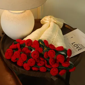 Flower Bouquet Blanket Crochet Kit, DIY Handmade Romantic Surprise Roses Bouquets Knitted Throw Blankets, Crochet Starter Kit for Beginners