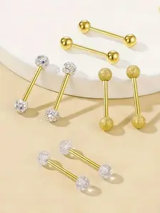 Women's Crystal Round Ball Tongue Ring Set, 8-Piece Daily Wear Cubic Zirconia Jewelry Accessories, Stylish & Durable Design for Women