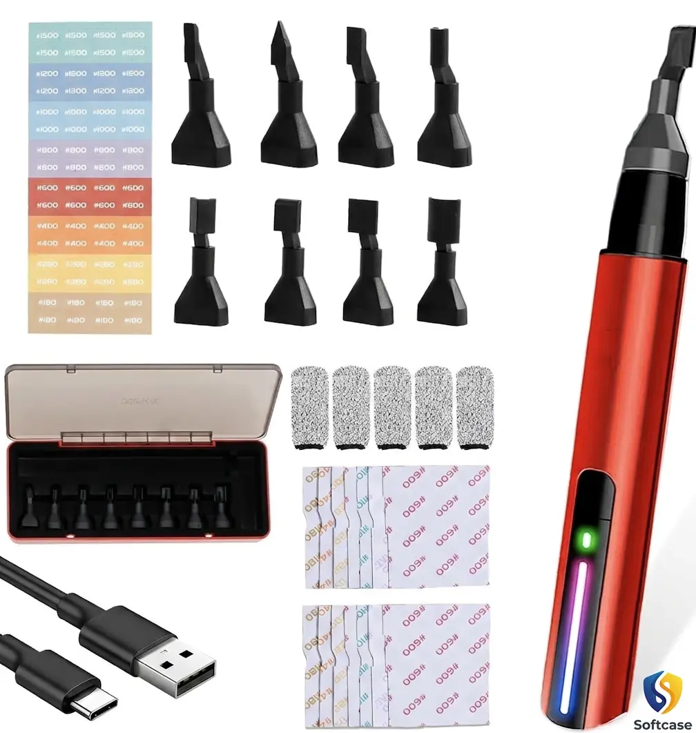 Premium Electric Reciprocating Sander Mini Pen Detail Sander Tool USB Quick Charging Sanding Pen Portable with 8pcs Sanding Head Self-Adhesive Sandpaper 3 Gears Adjustable for Grinding Polishing Easy Use Yard Work Father Gift Men Construction Portable