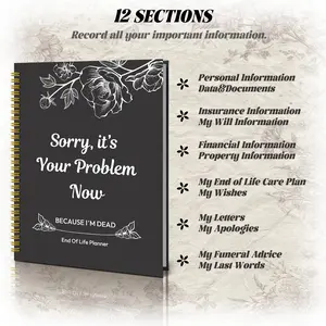 FallFreshness Notebook Death  End of Life Planner: Sorry, It’s Your Problem Now, Because I'm Dead, Funny Notebook Book Notepad,Final Wishes and End-of-life Arrangements Emergency Binder,Hardcover 2026 Calendar Planner Book with Tabs,Spiral Bound