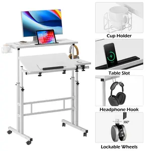 Nicole Selection Adjustable Computer Desk - Mobile with Wheels, Ergonomic Design, Eco MDF & Metal, for Home & Office
