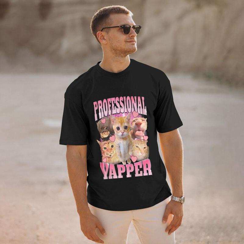 180g Men's Pure Cotton Round Neck Short Sleeve T Shirt US CA Warehouse 3 with Cute Cat and Kittens Image Professional Yapper Design