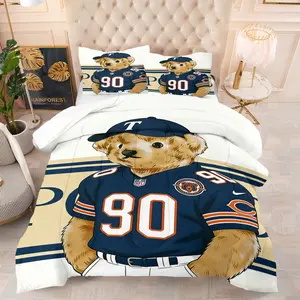 Teddy bear printed pattern bedding set, including 1 blanket and 1 or 2 pillowcases without pillowcases, soft children's or adult bedroom decoration gift