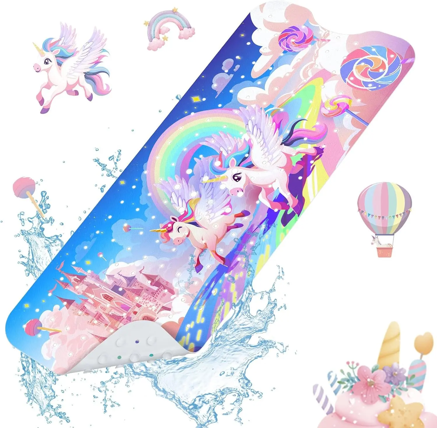 Girl Unicorn Bath Mat for Tub Non Slip-40 X 16 Inch, Kids Bathtub Mat Non Slip, Long Shower Mat Anti Slip for Bathroom, Machine Washable