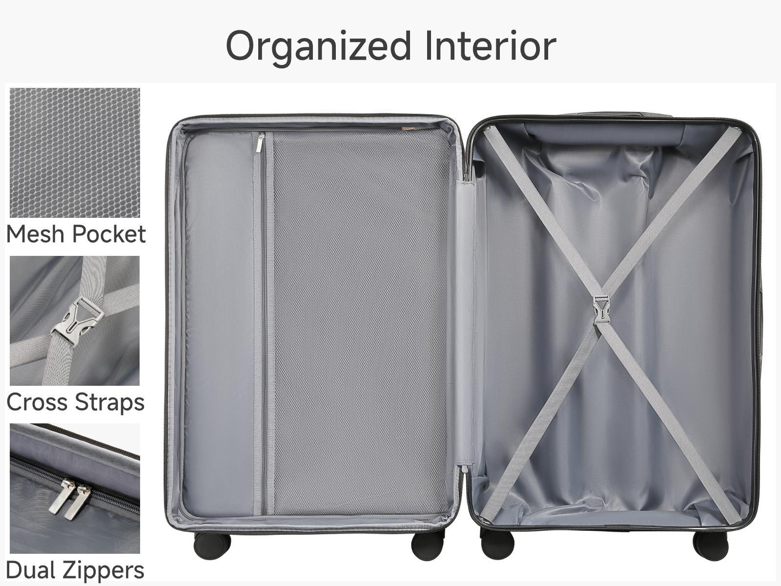 LUGGEX 3/5-Piece Hardside Luggage Sets, Spinner Suitcases with Front Pocket for Laptop, TSA Lock, Tote & Toiletry Bag for Travel & Business