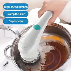 Handheld Electric Cleaning Brush, Cordless High-Speed Spin Scrubber with Replaceable Heads, Kitchen Pot Pan Stain Remover, Waterproof Household Cleaning Tool