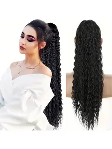 Curly Ponytail Extensions Deep Wave Drawstring Ponytail for Human Hair with Clip Thick Ponytail Hair Natural Black Ponytails for Women, Long Ponytail Clip Straight  Drawstring Ponytail Hair Wavy Hairpieces