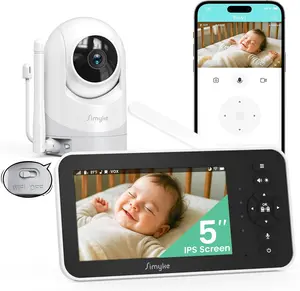 Simyke Video Baby Monitor with Privacy Mode Smart Camera and Audio, 5" 720P Screen, Motion Remote Pan-Tilt-Zoom, Clear Night Vision, Lullabies & Temp Sensor for Baby Safety, 2-Way Talk Indoor Monitoring