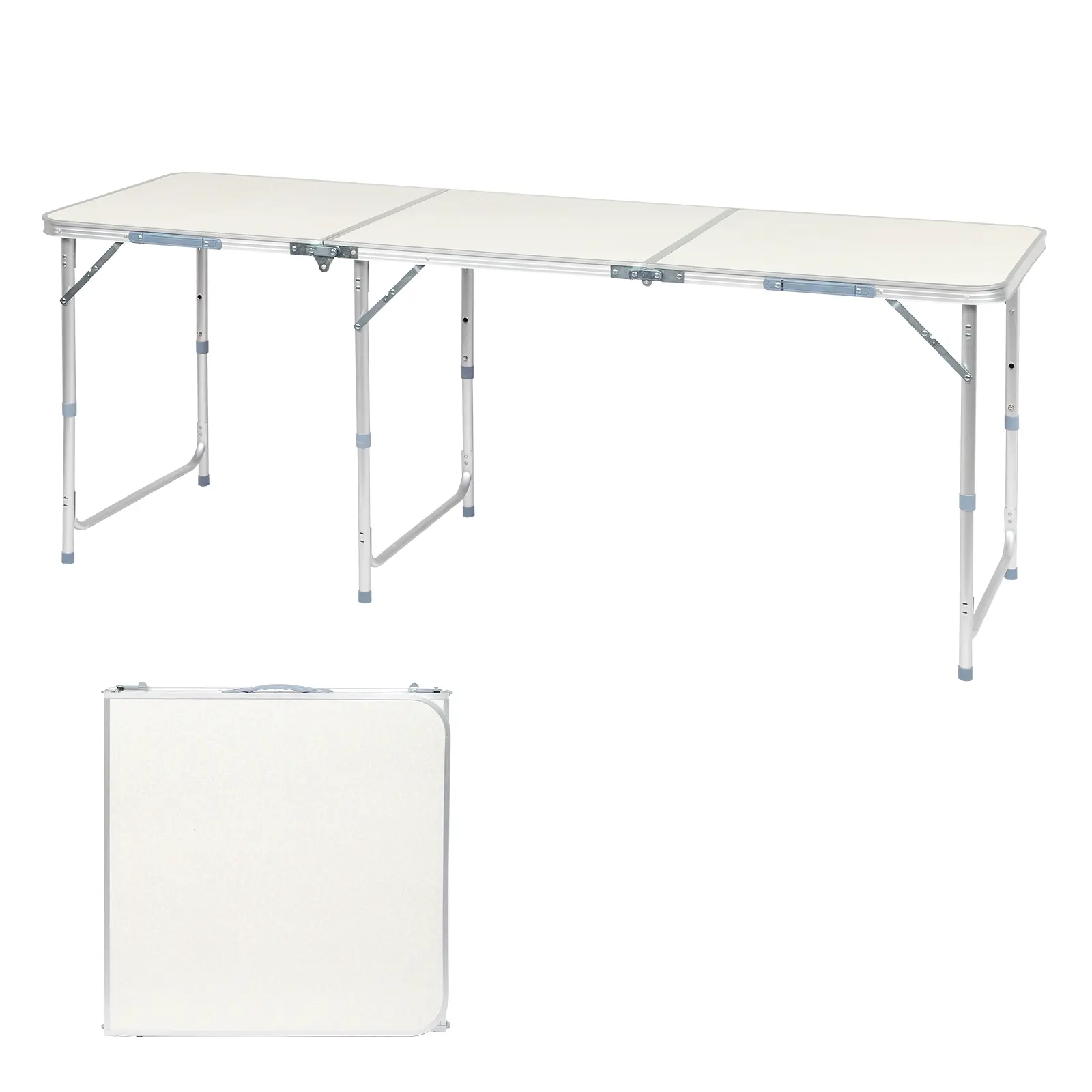 Concrete Aluminium Alloy Folding Table - 6Ft (70.8In) Large Surface, 27.5In Height, 15.83Lbs Lightweight, 50KG Capacity, Silver Frame, Portable for Garden, Home Indoor Dining, Party Use, 15.83 Lbs