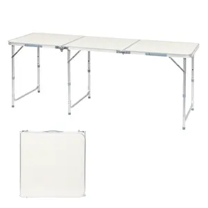6Ft Home Use Aluminum Alloy Folding Table Silver Frame 70.8 Inch Large Surface 50KG Capacity Lightweight Portable Party Camping Table for Outdoor Indoor Dining