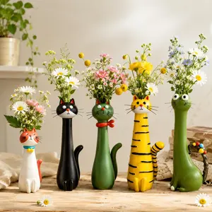 Whimsical Resin Cat Flower Vase Set, Hand-Painted Cute Long-Neck Cat Shaped Vases, Home Decor for Living Room, Bedroom, Office, Tabletop, Decorative Vase