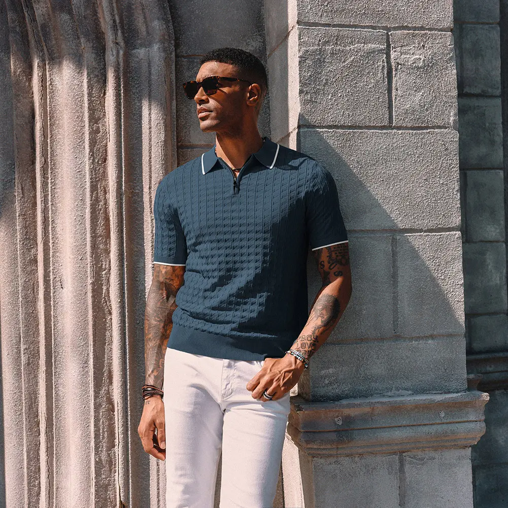 PJ PAUL JONES Men's Knit Polo Shirts Short Sleeve Quarter Zip Polo
