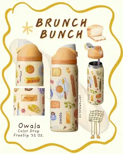 Owala FreeSip 32oz Brunch Bunch Stainless Steel Water Bottle Model Built In Straw Leak Proof BPA Free Double Wall Insulated Limited Edition Travel Use