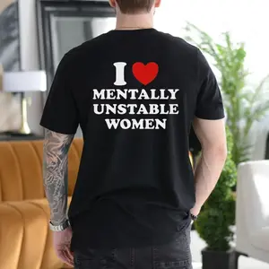 I like that T-shirt with the "mentally unstable woman" emoji with a heart pattern, it's a fun Y2K-style T-shirt, streetwear, unisex short-sleeve T-shirt, suitable for casual and outdoor activities