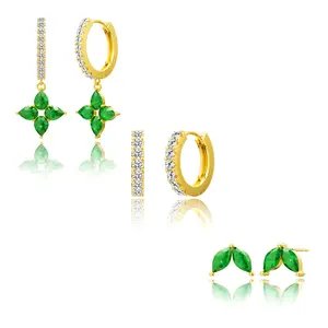 Moodear Delicate Green Earrings for women with multiple piercings - stylish green hold hoop studs for lightweight hypoallergenic cartilage as a gift for Valentine's Day Gifts