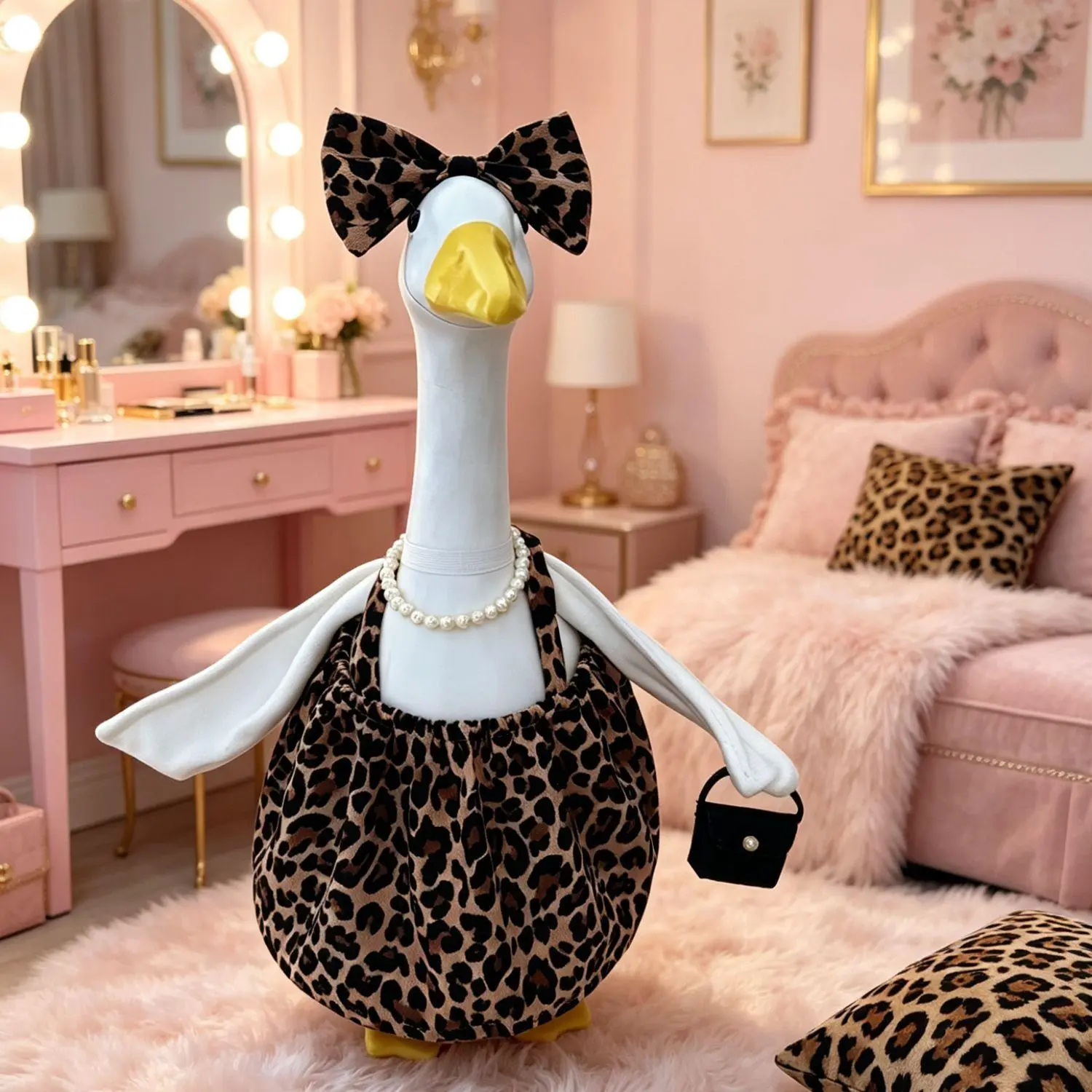 Doorstep Leopard Print Dress Costume for 23 Inch Porch Goose, Courtyard Lady Goose Suit, TikTok Viral FYP Party Accessory, Outfit Only Goose Not Included
