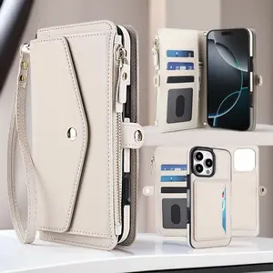 Suitable for Apple 16Pro multifunctional leather case, 15Plus detachable phone case, iPhone14 crossbody 17 protective case