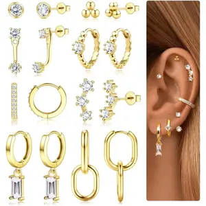 YADOCA Small Gold Hoop Earrings Set for Women - Gold Plated Hypoallergenic Huggie Hoop Studs Earring Stacks for Sensitive Ears - Cartilage Earring Sets for Multiple Piercing 8 Pairs
