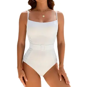 Blooming Jelly Womens One Piece Swimsuit Tummy Control Beltd Ruched Textured Bathing Suit Modest Slimming Retro Cute Swimwear Bikinisuit Swimming Suit