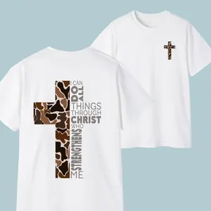 Christian Camo Cross Philippians 4:13 Men’s T-shirt – Faith-Based Graphic Top for Menswear, Trendy Streetwear, Men Gifts Father's Day Tshirt Crewneck